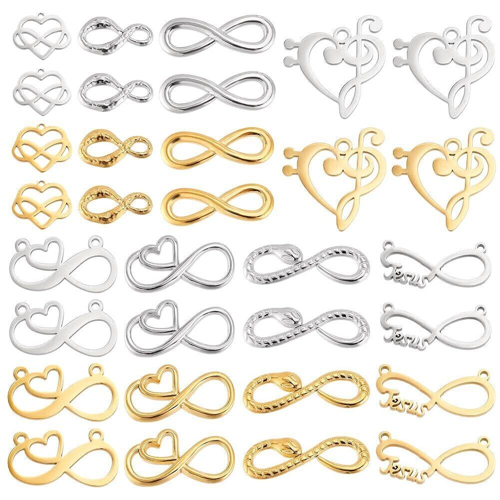 8523 32pcs 8 Styles 304 Stainless Steel Infinity Connector Charms Heart